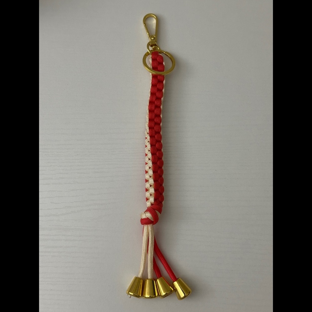 Red and Cream Braided Keychain